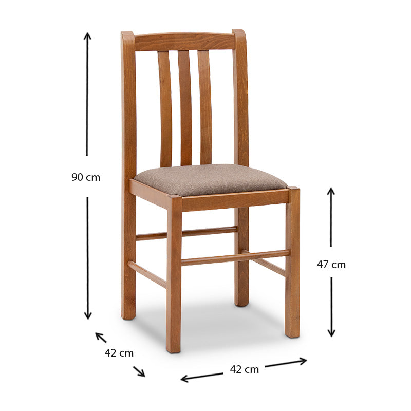 ALPEN 5 pcs dining set featuring an extendable walnut table and four upholstered chairs, showcasing solid beech wood construction.