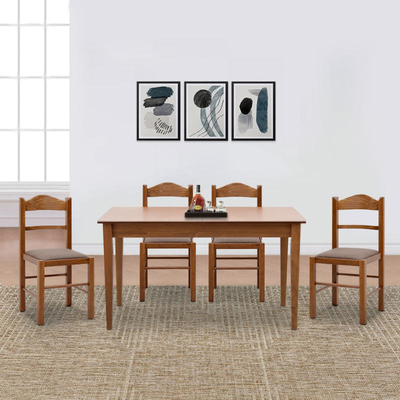 HOME 5 pcs extendable dining set featuring a walnut finish, solid beech wood frame, and premium MDF surface, including four matching chairs.