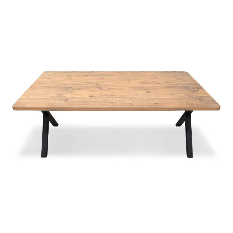 MALVIN Dining Table in acacia color, measuring 160x80x75cm, showcasing its sleek design and sturdy construction.