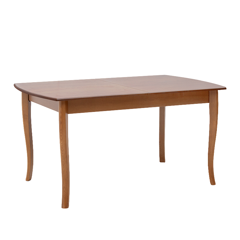 RACHEL extendable dining table in walnut finish, showcasing solid beech wood legs and MDF surface.