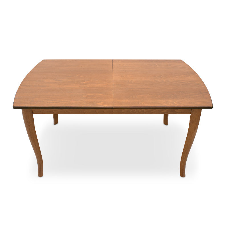 RACHEL extendable dining table in walnut finish, showcasing solid beech wood legs and MDF surface.
