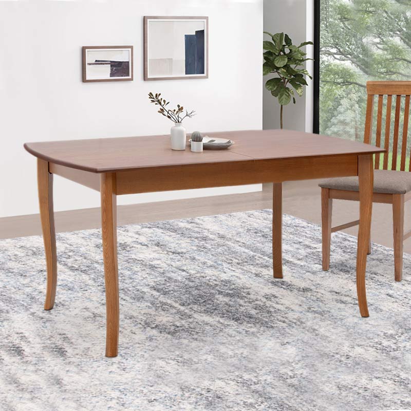 RACHEL extendable dining table in walnut finish, showcasing solid beech wood legs and MDF surface.
