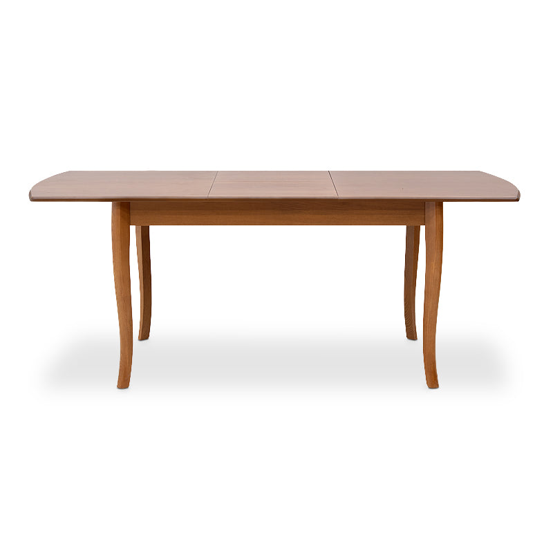 RACHEL extendable dining table in walnut finish, showcasing solid beech wood legs and MDF surface.