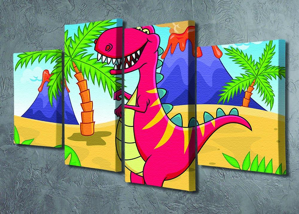 Colorful Dinosaur Volcano Cartoon artwork displayed in four split panels, perfect for children's rooms.