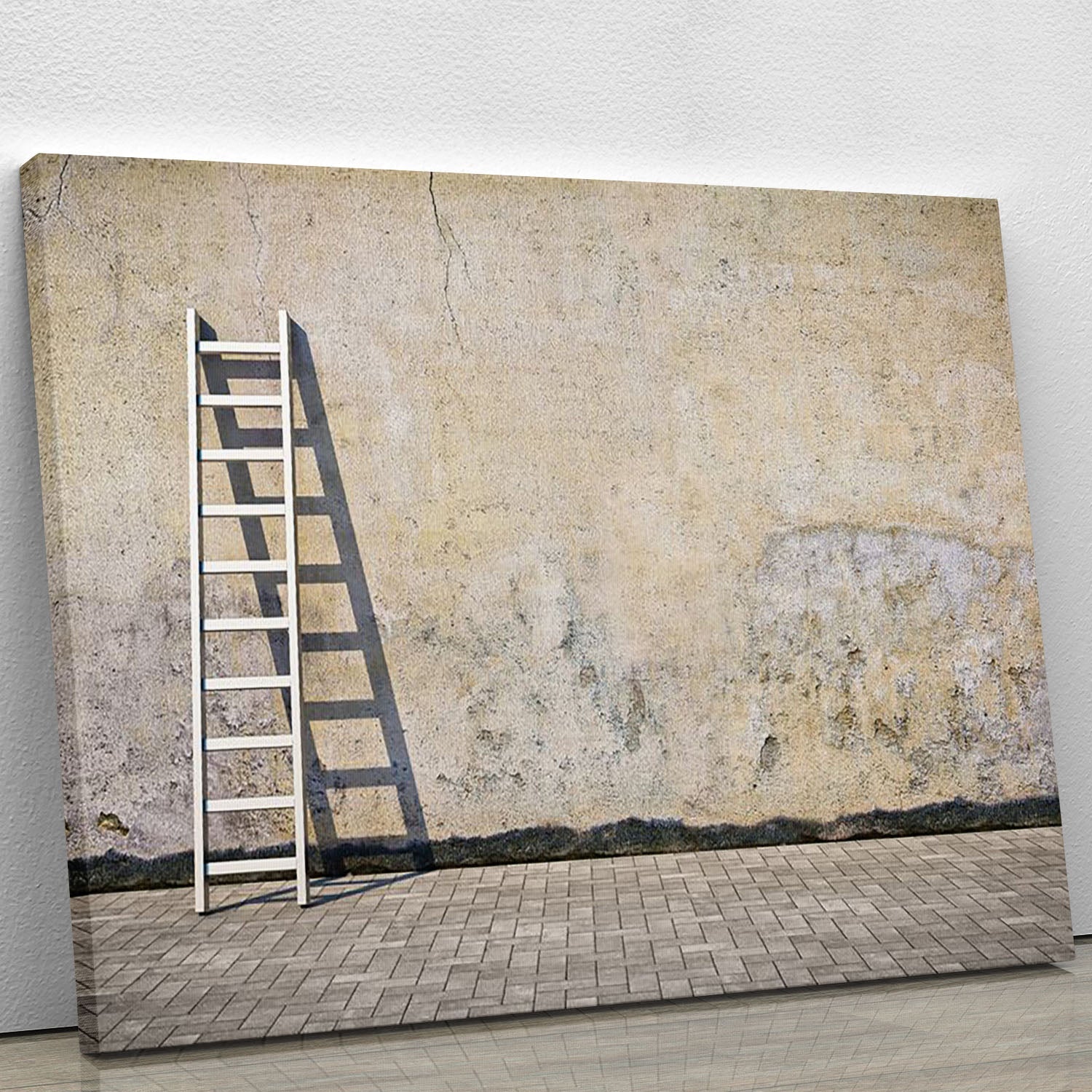 A canvas print featuring a dirty grunge wall with a ladder, showcasing an urban aesthetic perfect for modern decor.