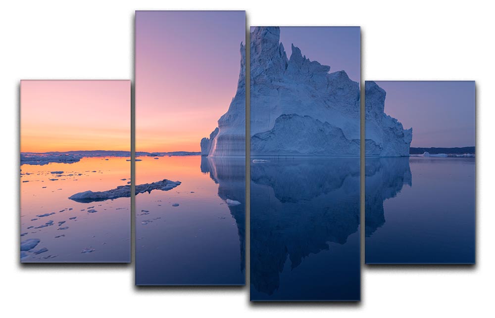 Disko Bay I 4 Split Panel Canvas artwork featuring vibrant colors and dynamic design, displayed in a modern setting.
