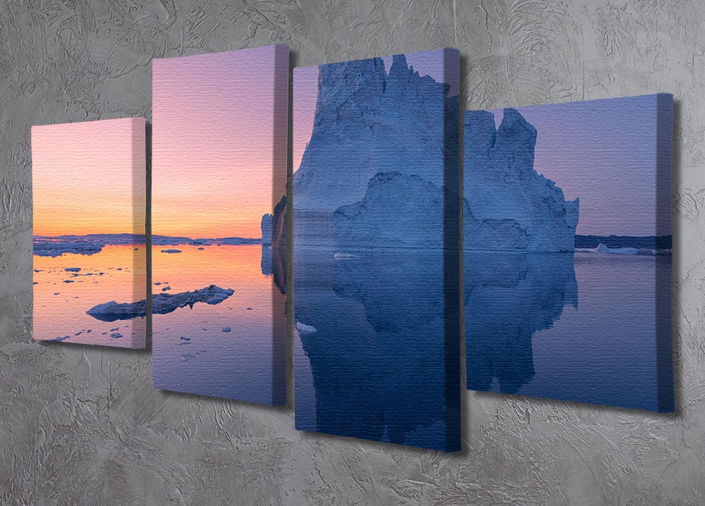 Disko Bay I 4 Split Panel Canvas artwork featuring vibrant colors and dynamic design, displayed in a modern setting.