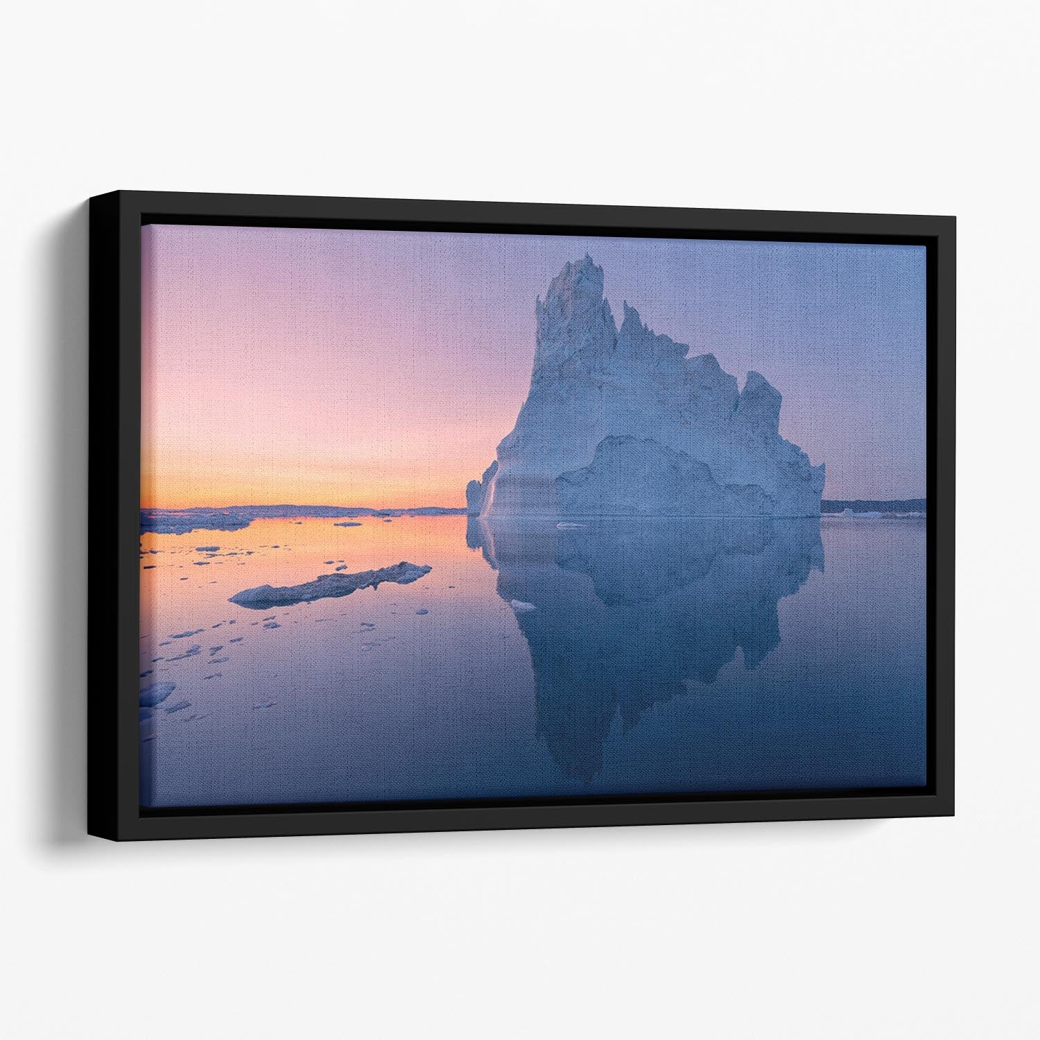 Disko Bay I Floating Framed Canvas featuring vibrant abstract colors in a handcrafted wooden frame, creating a modern art piece for home decor.