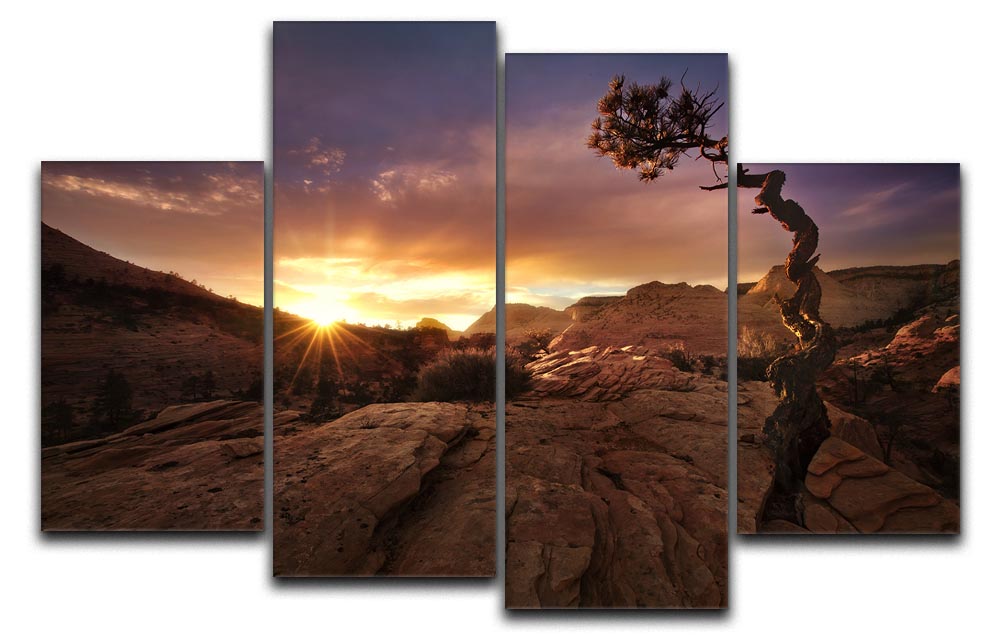 A vibrant Distorted 4 Split Panel Canvas artwork featuring four equal sections that create a cohesive and dynamic design when hung together.