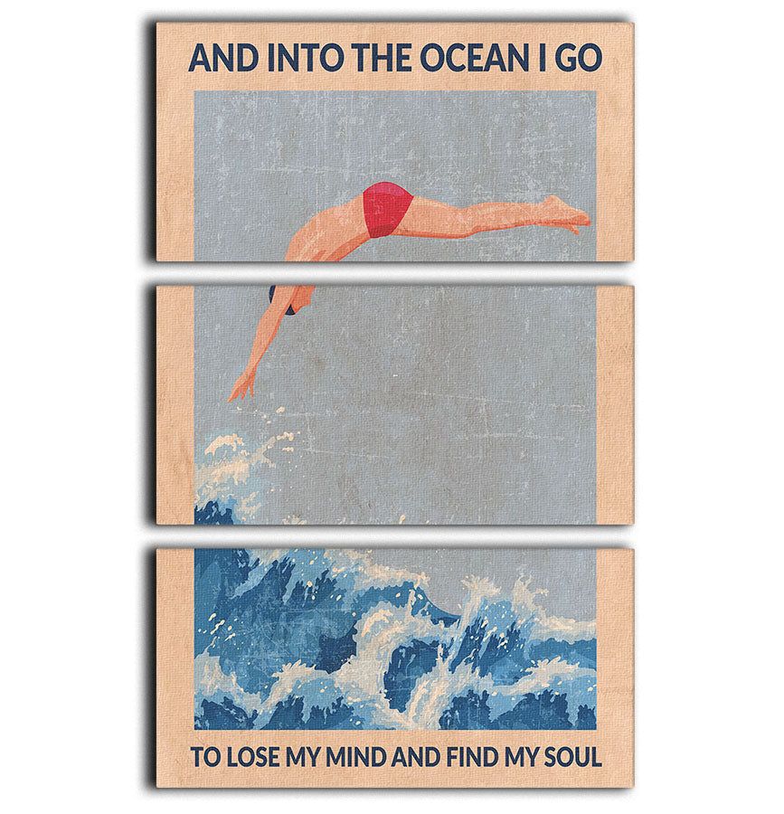 Diver Guy 3 Split Panel Canvas Print showcasing three high-quality panels with vibrant colors and modern design.