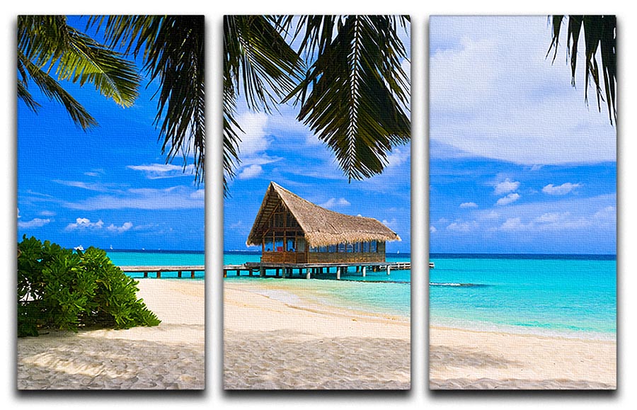 A beautiful 3-panel canvas print depicting a diving club on a tropical island, showcasing vibrant colors and serene ocean views.