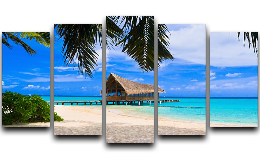 A vibrant 5-panel canvas artwork depicting a diving club on a tropical island, showcasing stunning marine life and lush landscapes.