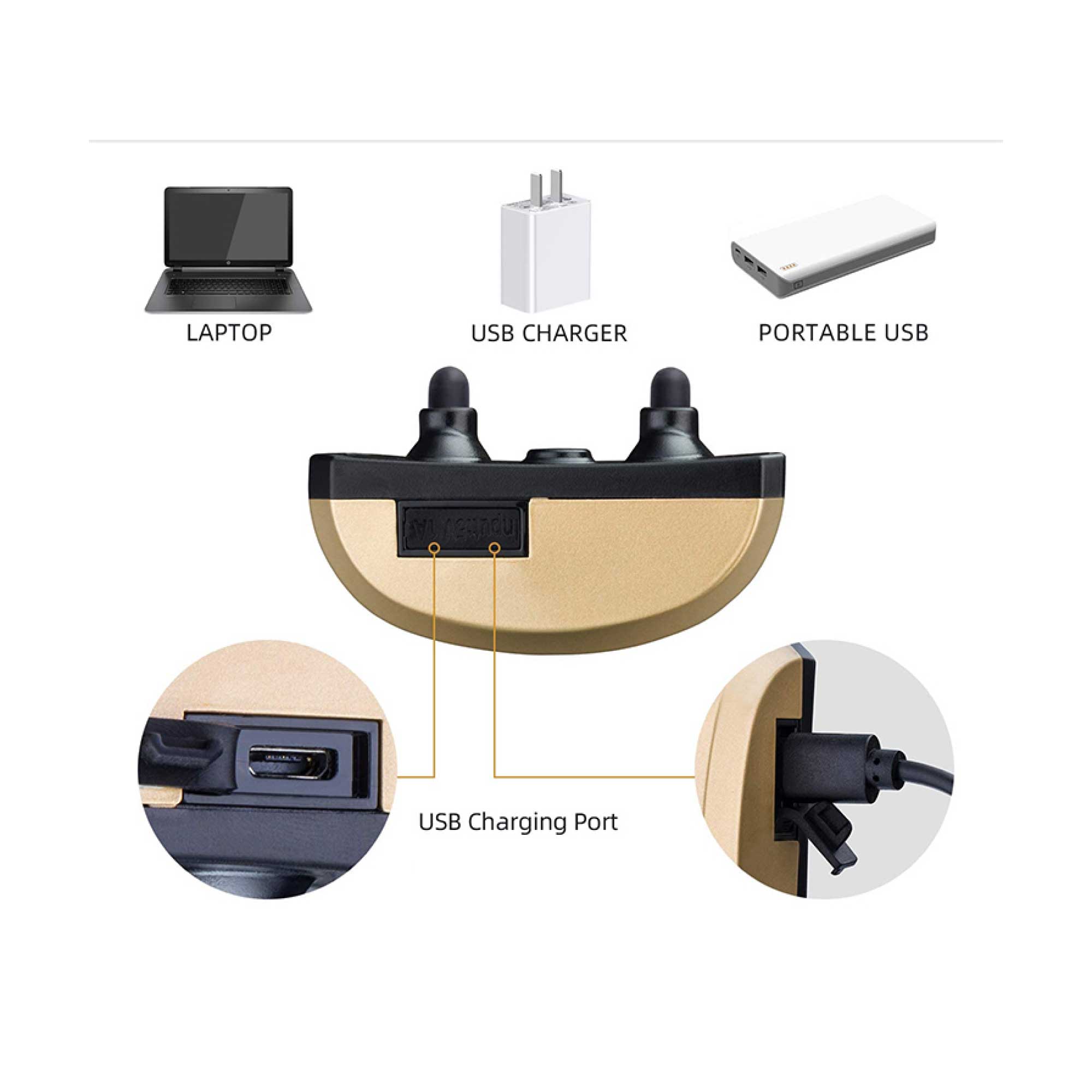 Dog Bark Collar featuring sound and vibration technology, USB rechargeable, rainproof design, and reflective nylon material for nighttime visibility.