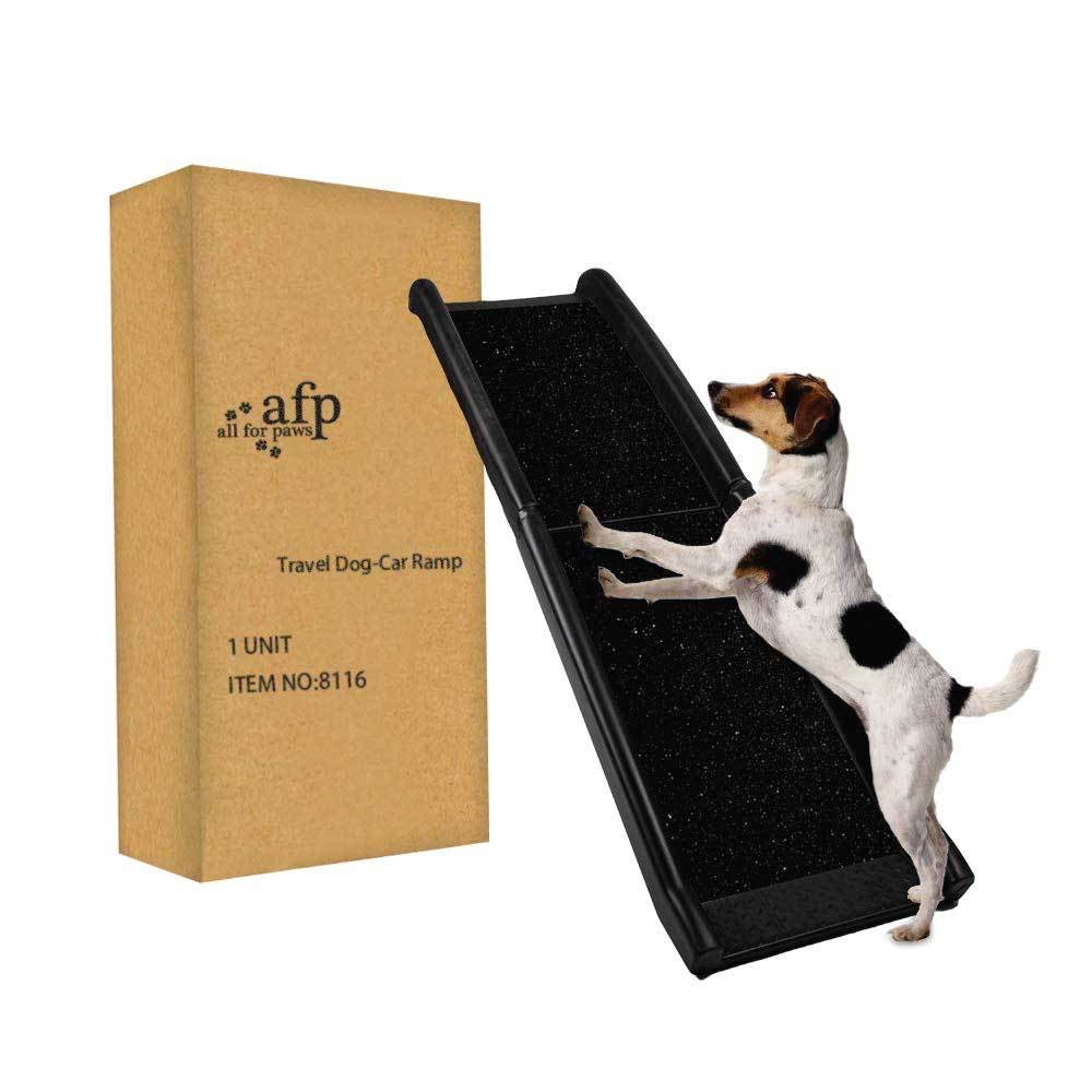 157cm Dog Car Ramp with non-slip surface and lateral security bar, designed for easy access to vehicles for pets.