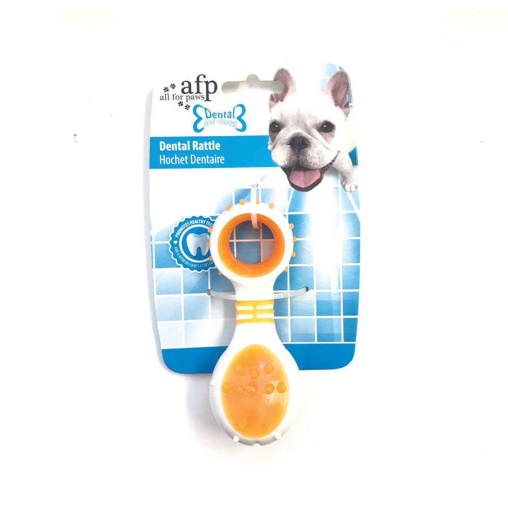 A vibrant orange Dog Dental Rattle designed for puppies, featuring bumps and ridges for dental cleaning.