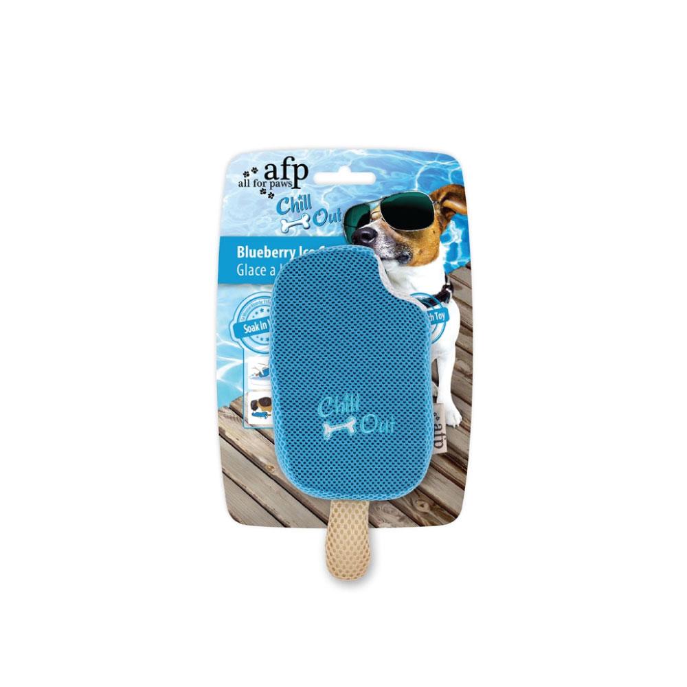 Blueberry Ice Cream shaped sponge toy for dogs, designed for hydration and play, featuring a vibrant blue color and soft texture.