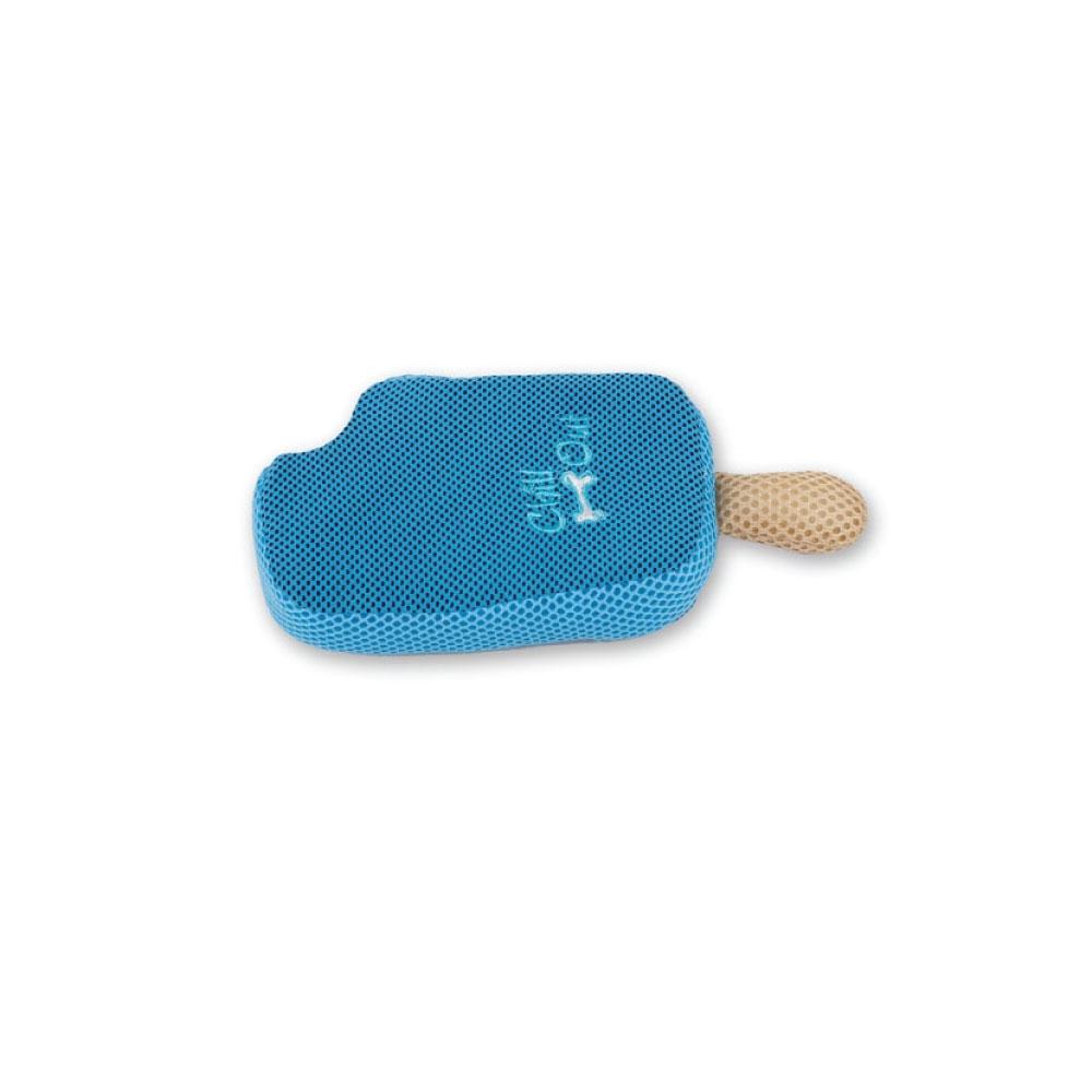 Blueberry Ice Cream shaped sponge toy for dogs, designed for hydration and play, featuring a vibrant blue color and soft texture.