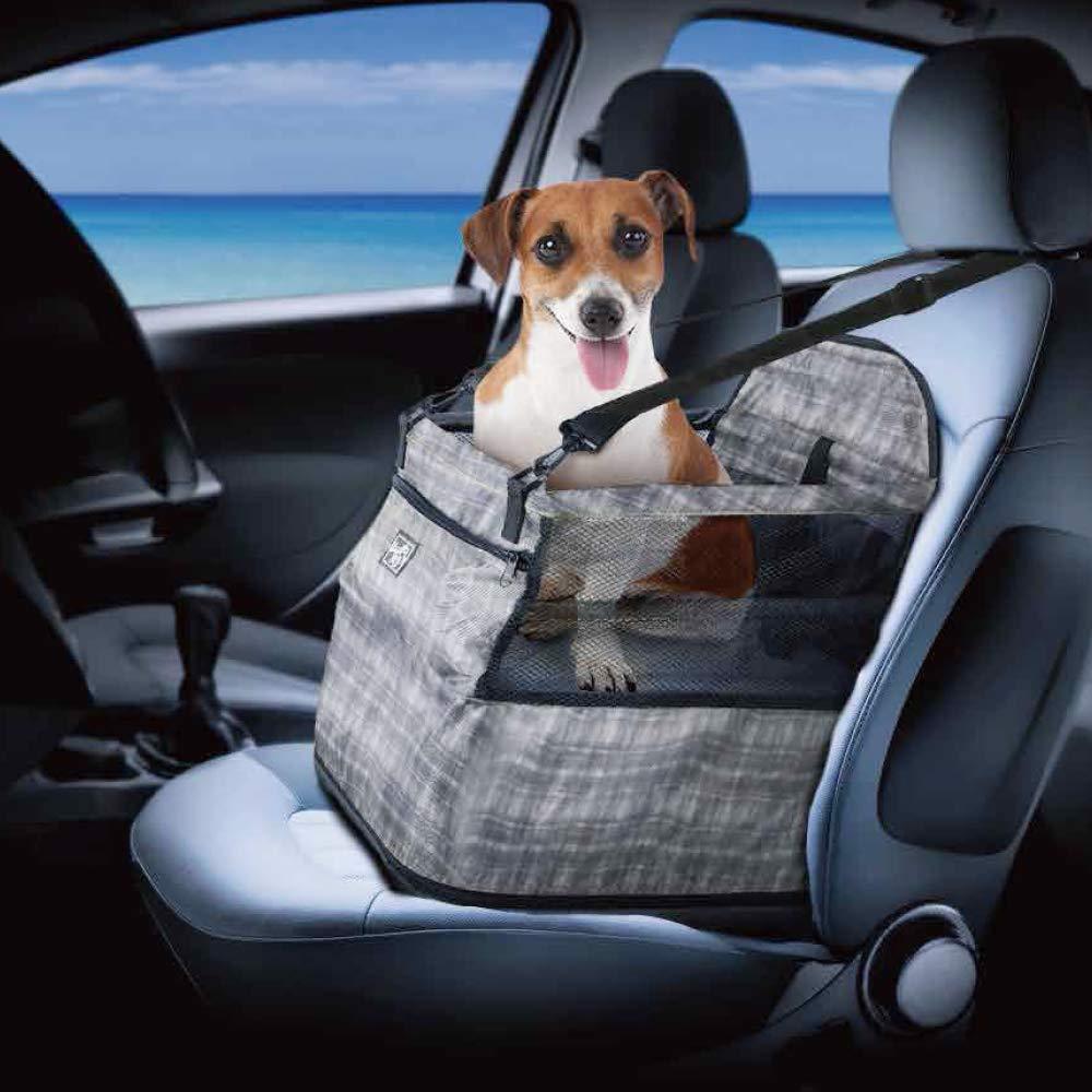 Dog Portable Car Seat with air cushion booster, designed for safety and comfort during travel, featuring adjustable height and storage pocket.