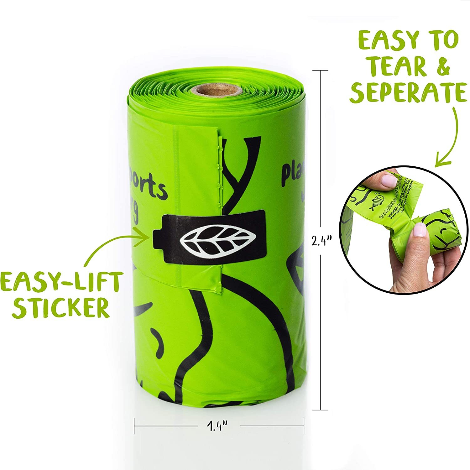 A pack of 120 compostable dog waste bags made from plant-based materials, showcasing their eco-friendly design.