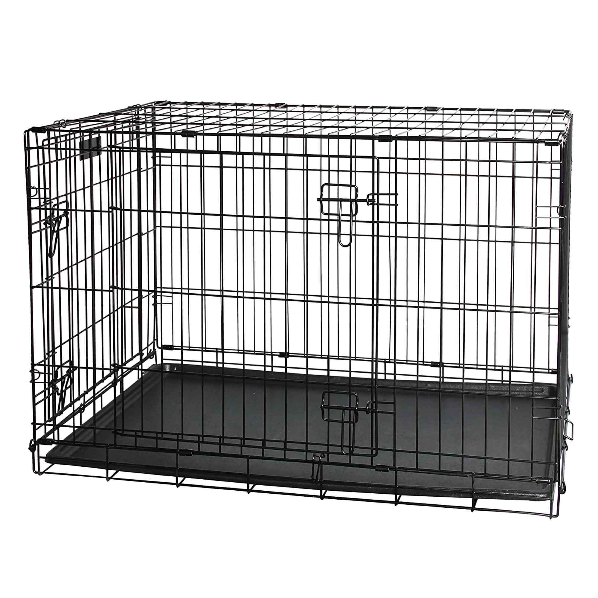 Pawise Dog Wire Crate in black, designed for small breeds, showcasing its sturdy construction and double door access.