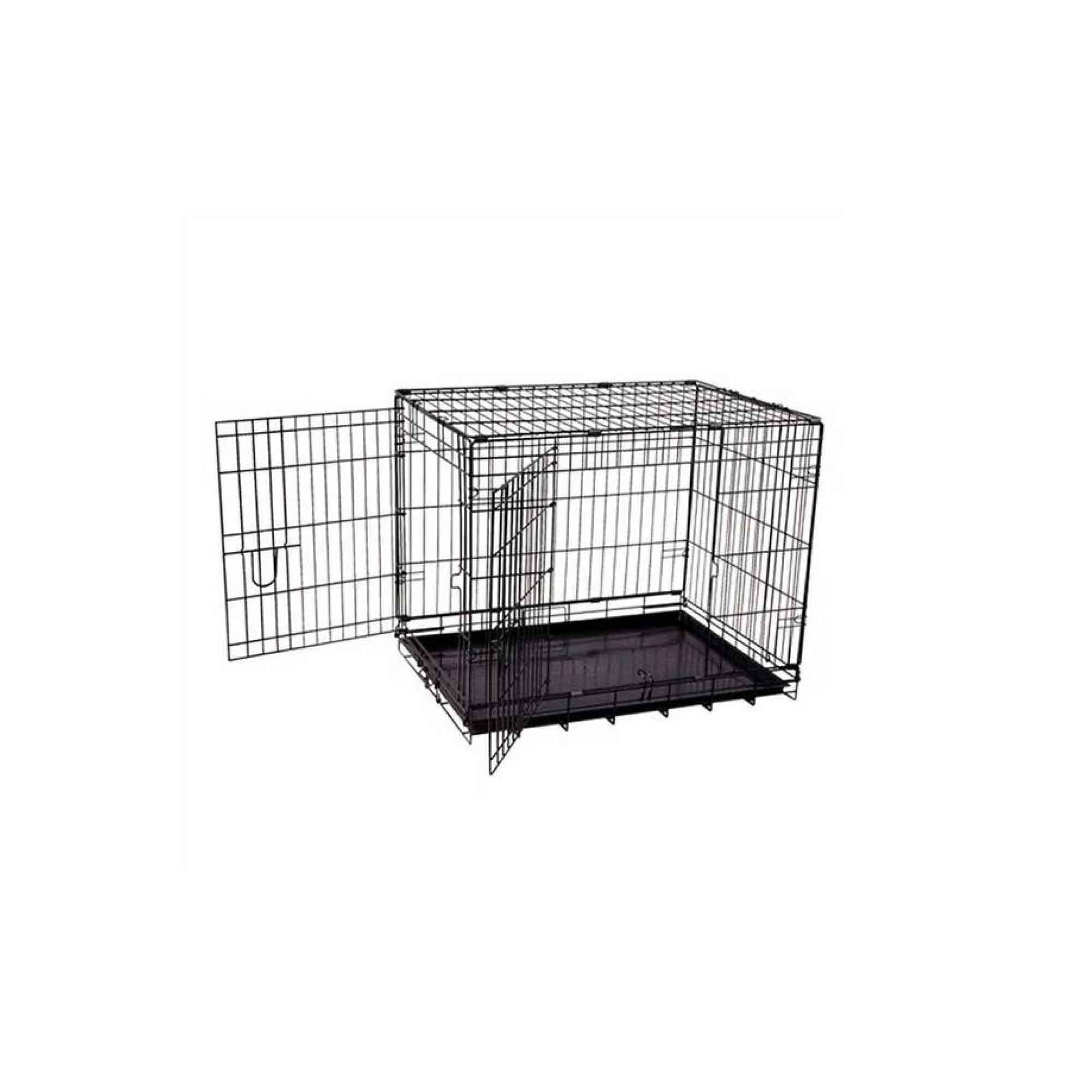 Pawise Dog Wire Crate in black, designed for small breeds, showcasing its sturdy construction and double door access.