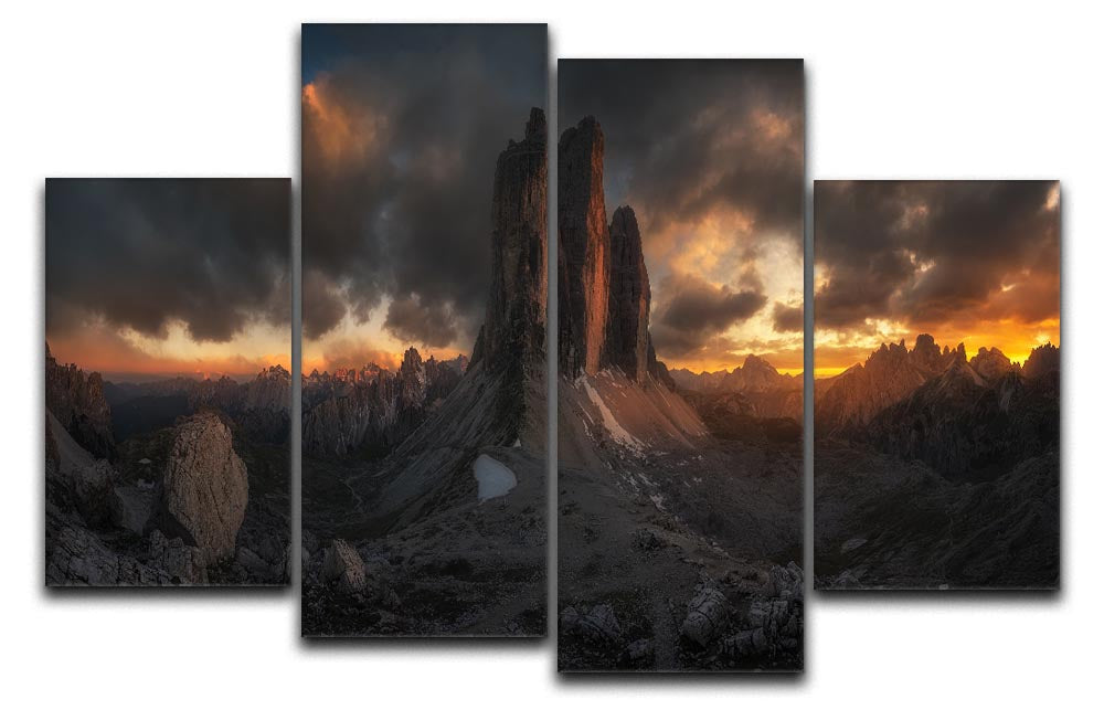Dolomitas Mountains 4 Split Panel Canvas artwork showcasing stunning mountain scenery divided into four panels.