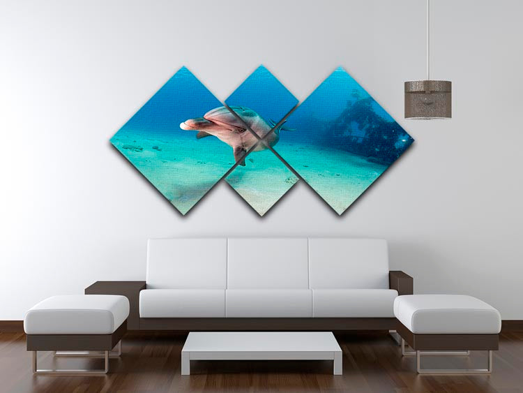 Dolphin 4 Square Multi Panel Canvas artwork featuring four vibrant dolphin panels arranged together.