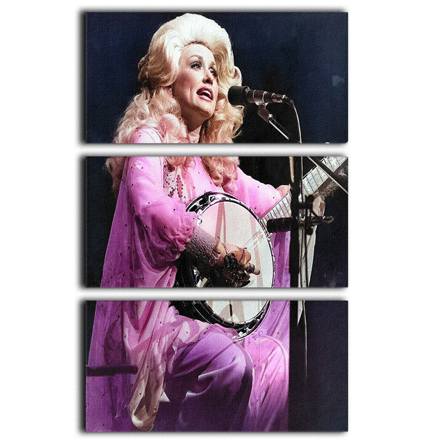 Dolly Parton Performing 3 Split Panel Canvas Print showcasing vibrant colors and detailed artwork.