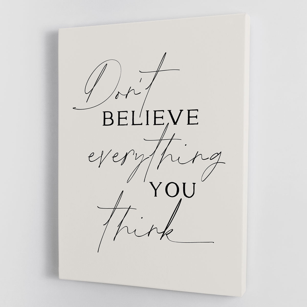 Dont Believe Everything Canvas Print featuring bold typography and artistic design, perfect for modern decor.