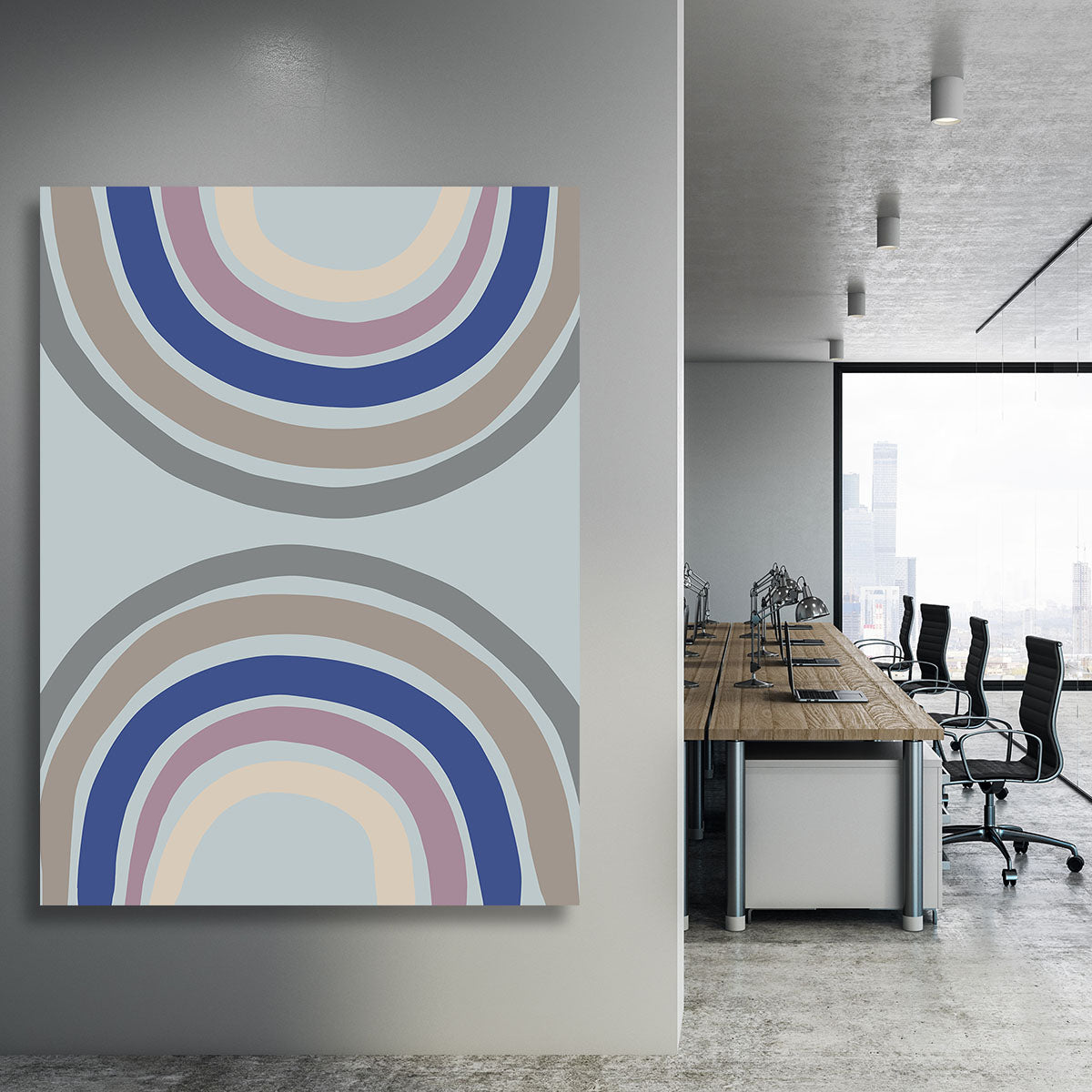 A vibrant Double Rainbow Blue Canvas Print showcasing a stunning double rainbow against a blue sky, perfect for home decor.