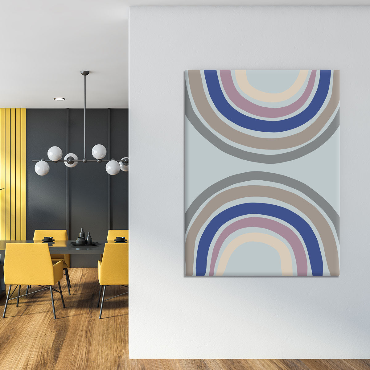 A vibrant Double Rainbow Blue Canvas Print showcasing a stunning double rainbow against a blue sky, perfect for home decor.