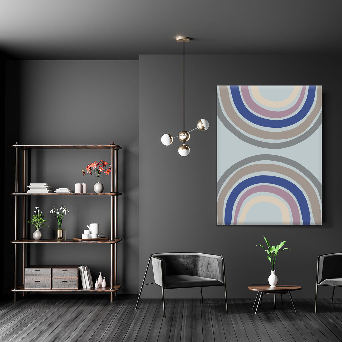 A vibrant Double Rainbow Blue Canvas Print showcasing a stunning double rainbow against a blue sky, perfect for home decor.