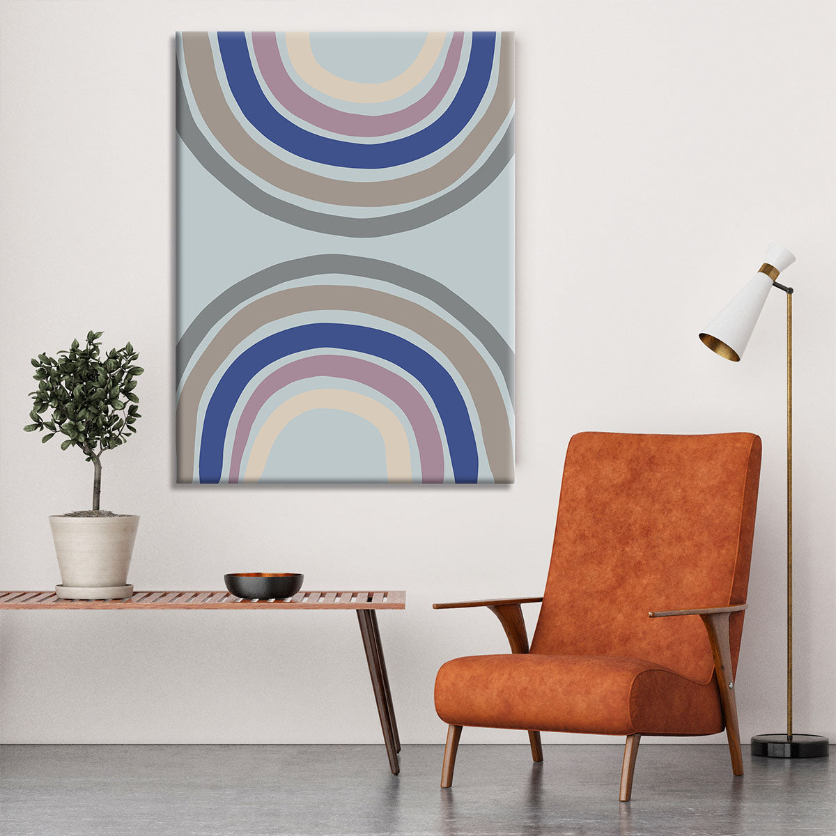 A vibrant Double Rainbow Blue Canvas Print showcasing a stunning double rainbow against a blue sky, perfect for home decor.