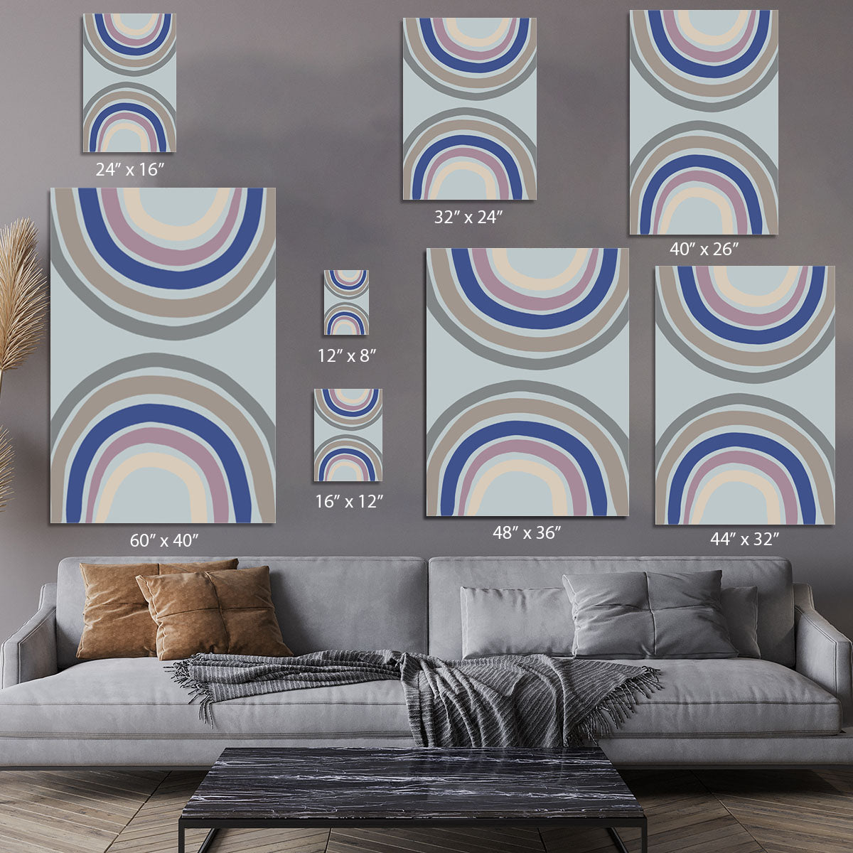 A vibrant Double Rainbow Blue Canvas Print showcasing a stunning double rainbow against a blue sky, perfect for home decor.