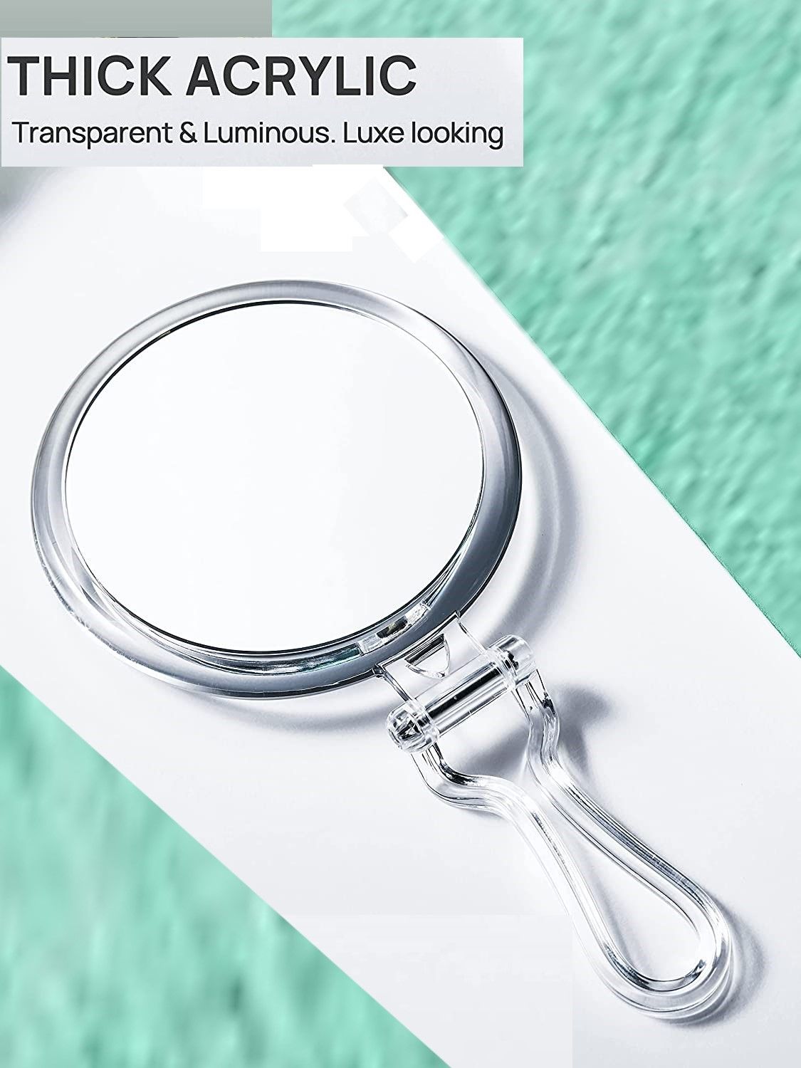 Double-sided foldable makeup mirror featuring 1X and 20X magnification, ideal for travel and everyday use.