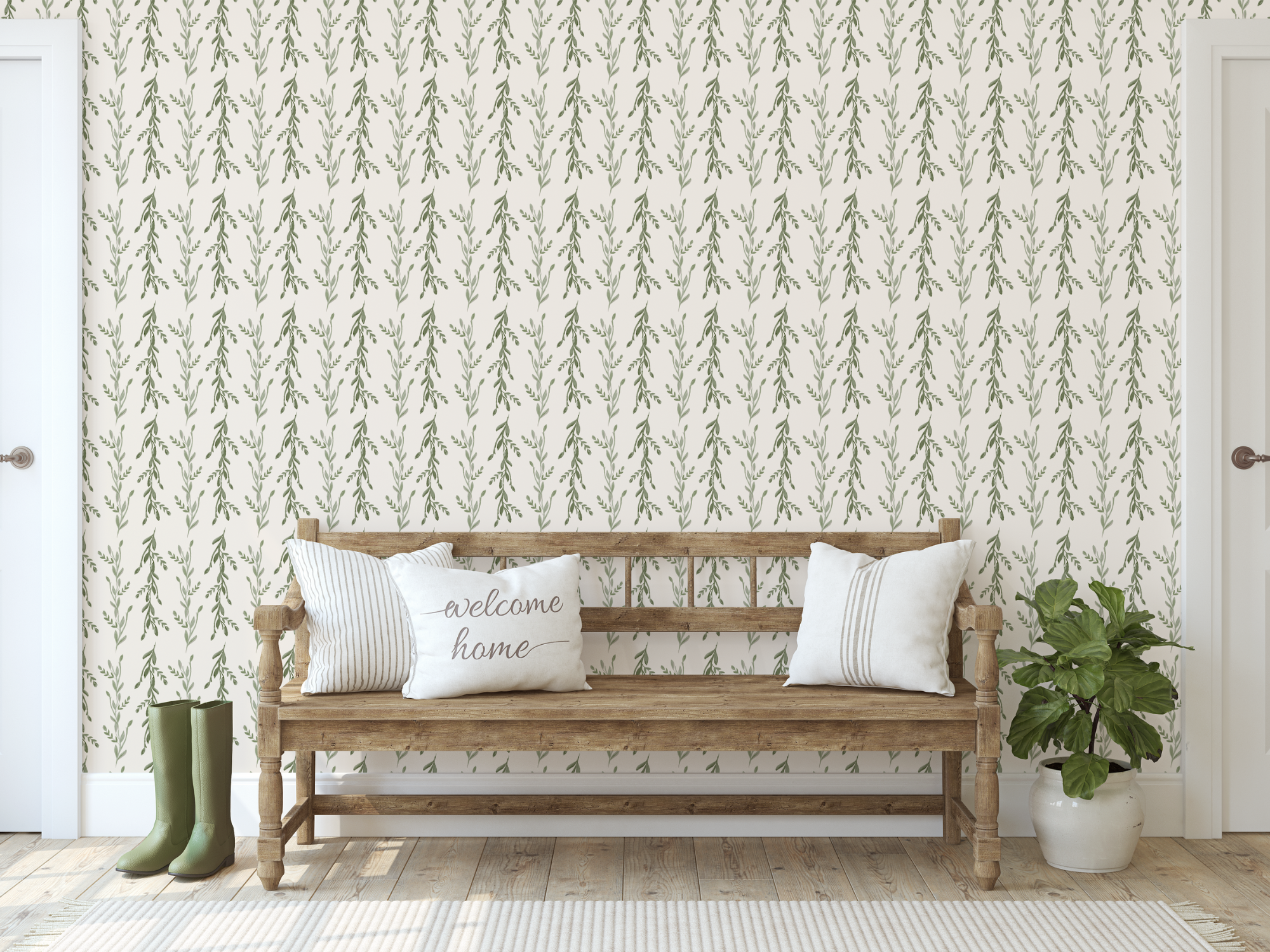 Down the Lane (Cream) wallpaper featuring a modern design with a cream background and vibrant patterns, perfect for home decor.