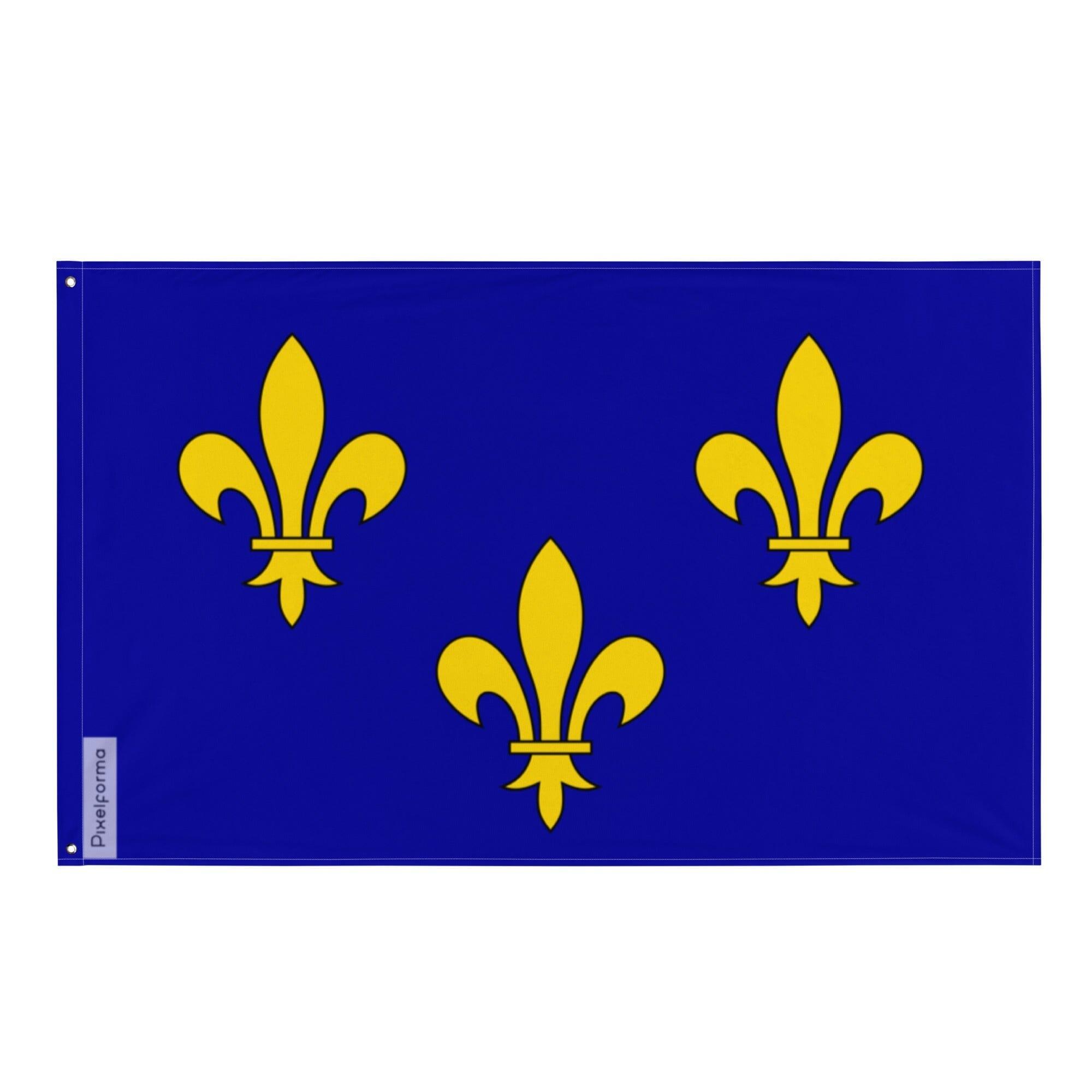 Drapeau Armes royales de France modernes en polyester, avec œillets en fer, disponible en plusieurs tailles.