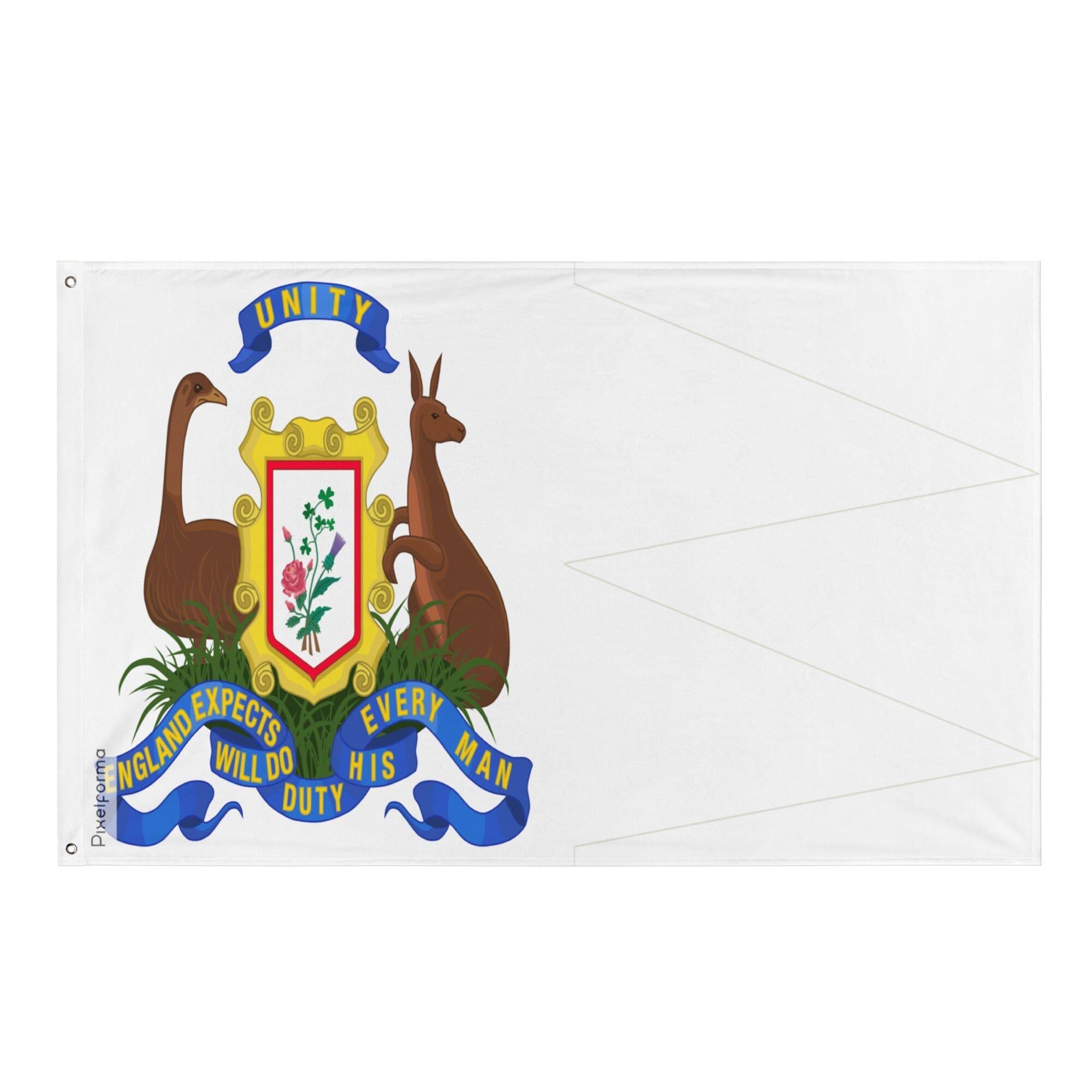Drapeau Bowman en polyester, disponible en plusieurs tailles avec œillets en fer et double ourlet, idéal pour événements et décorations.