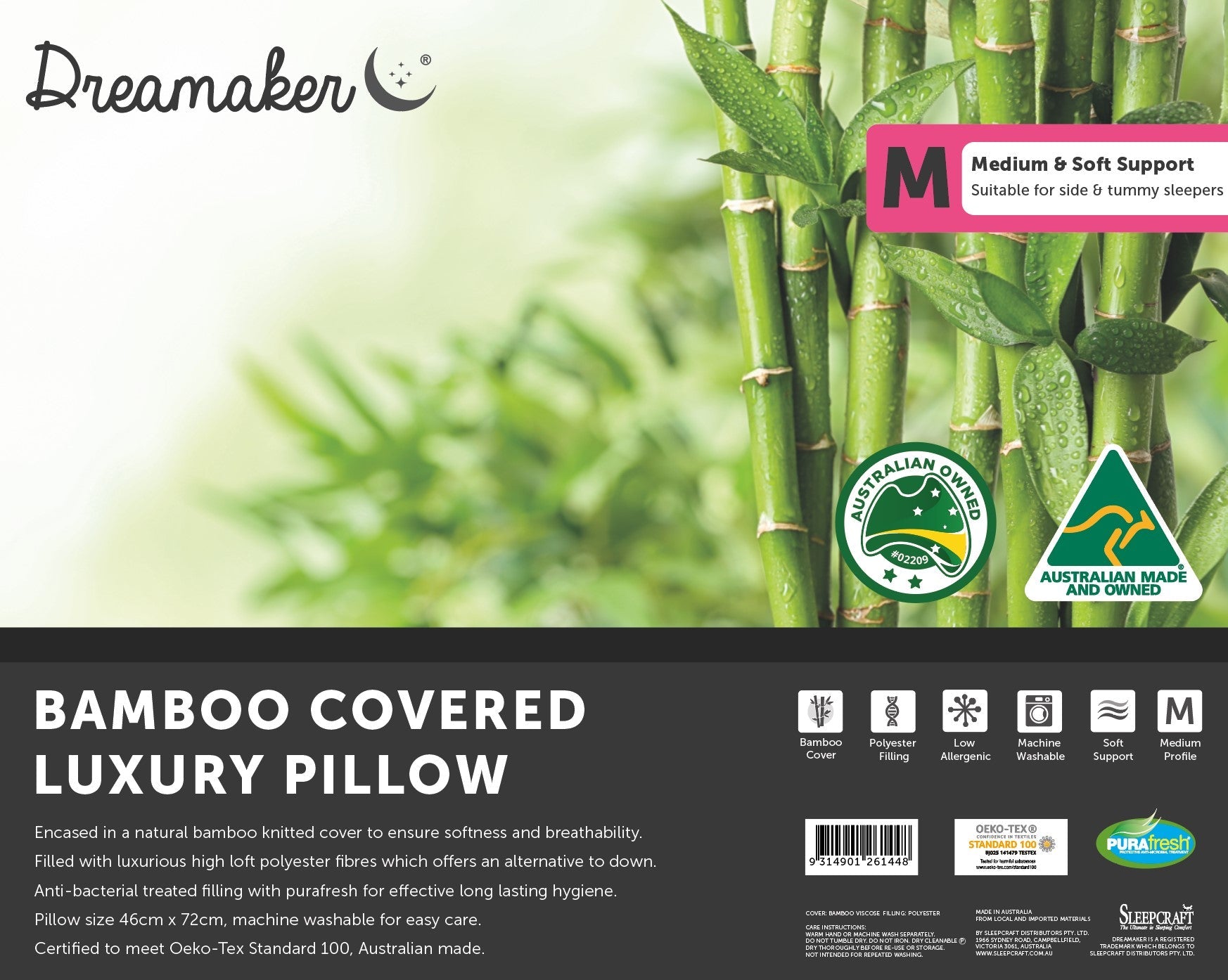 Dreamaker Bamboo Knitted Covered Pillow with a soft bamboo cover and plush filling, showcasing its luxurious design and comfort.