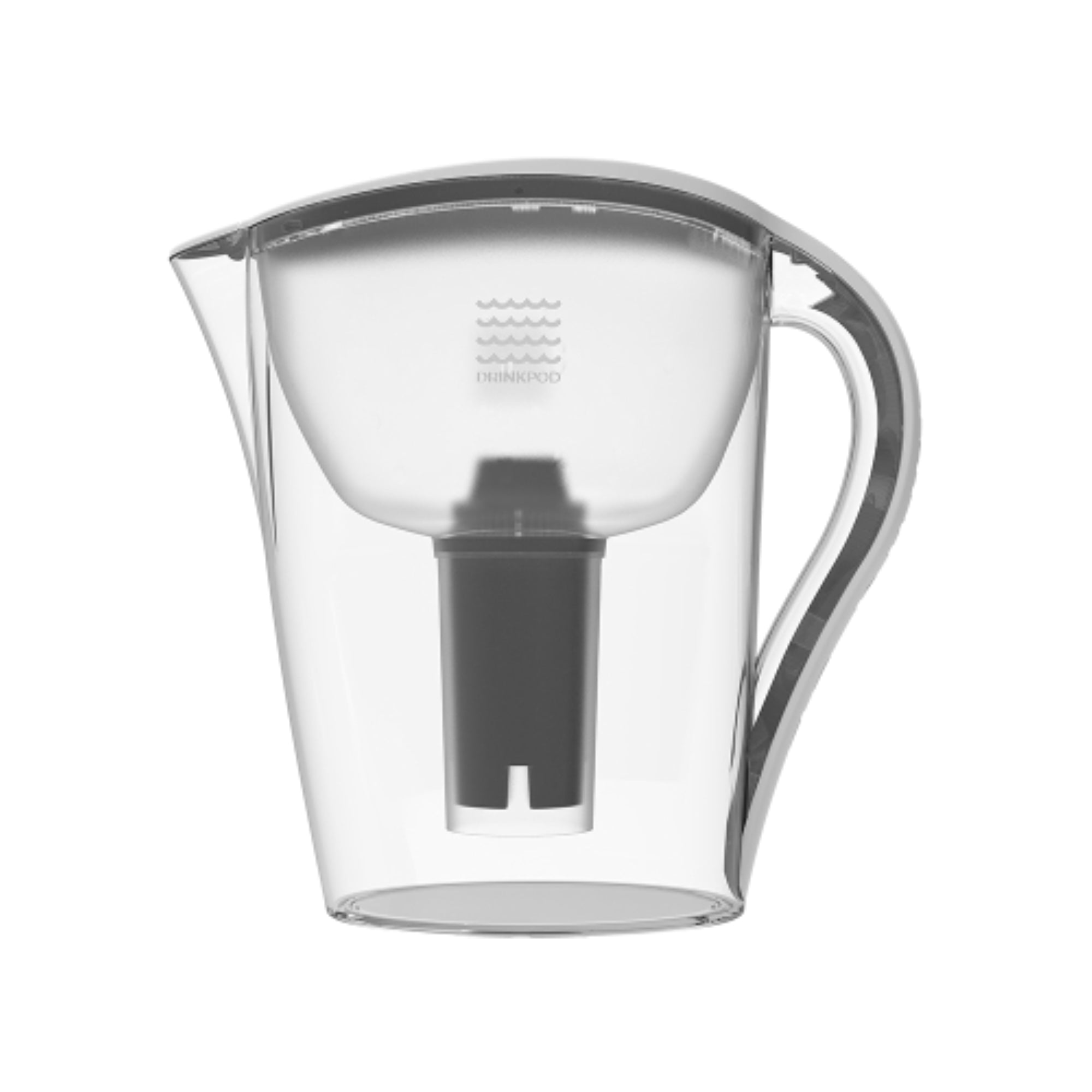 Drinkpod Ultra Premium Alkaline Water Pitcher 3.5L with three filters, showcasing its sleek design and large capacity.