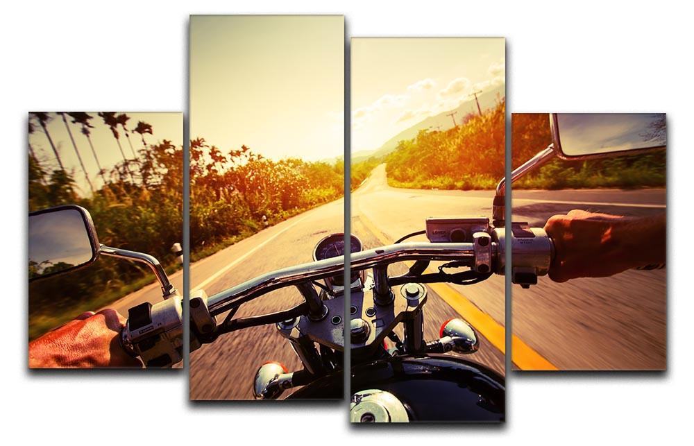 A vibrant 4-split canvas artwork featuring a motorbike rider, showcasing dynamic movement and adventure.