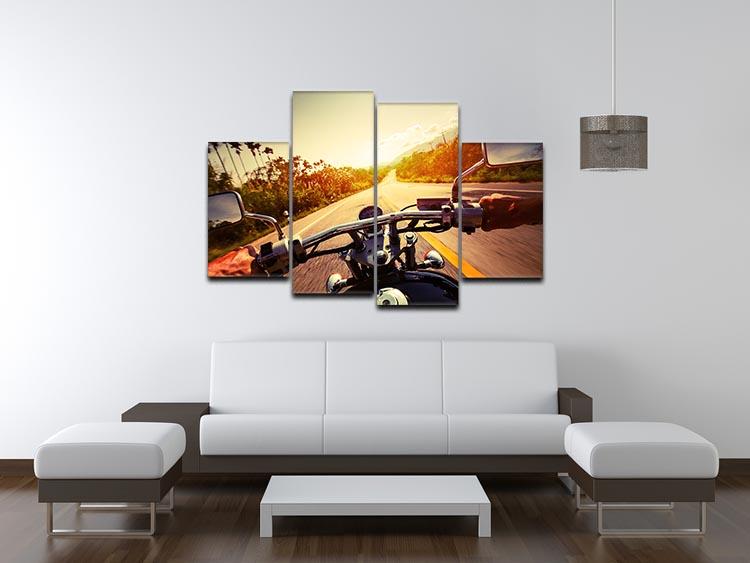 A vibrant 4-split canvas artwork featuring a motorbike rider, showcasing dynamic movement and adventure.