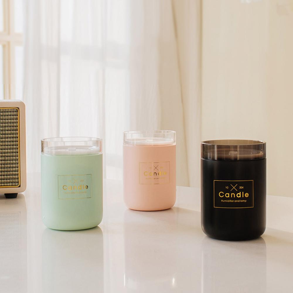 Drop Ship Epack Candle Air Humidifier in pink, green, and black colors, featuring ultrasonic mist and soft light for a romantic ambiance.