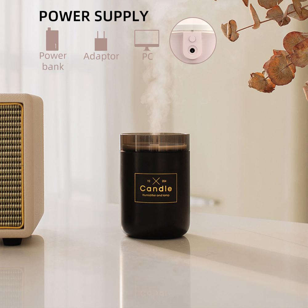 Drop Ship Epack Candle Air Humidifier in pink, green, and black colors, featuring ultrasonic mist and soft light for a romantic ambiance.
