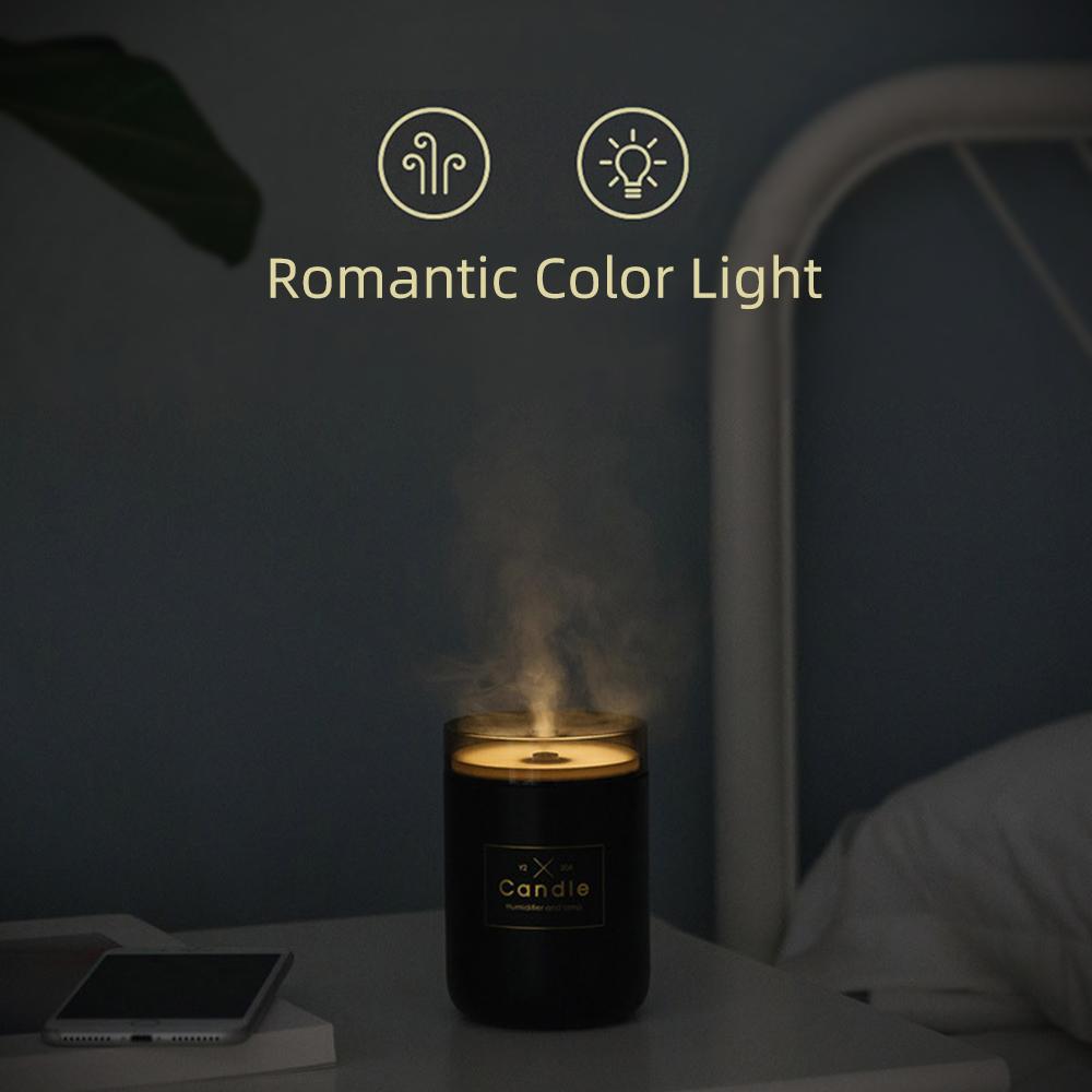 Drop Ship Epack Candle Air Humidifier in pink, green, and black colors, featuring ultrasonic mist and soft light for a romantic ambiance.