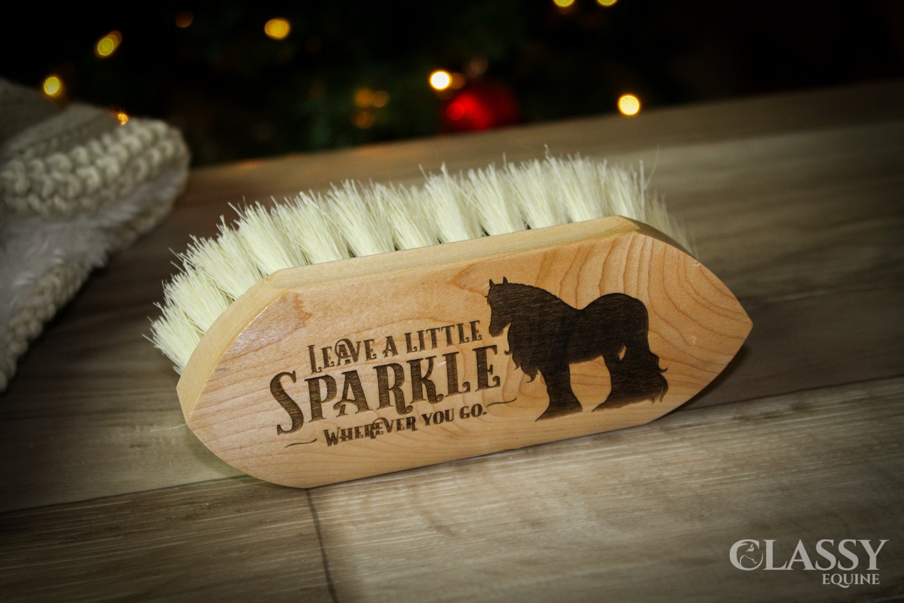 A Dual Fiber Dandy Brush featuring a soft tampico border and a stiff union fiber center, designed for effective horse grooming.