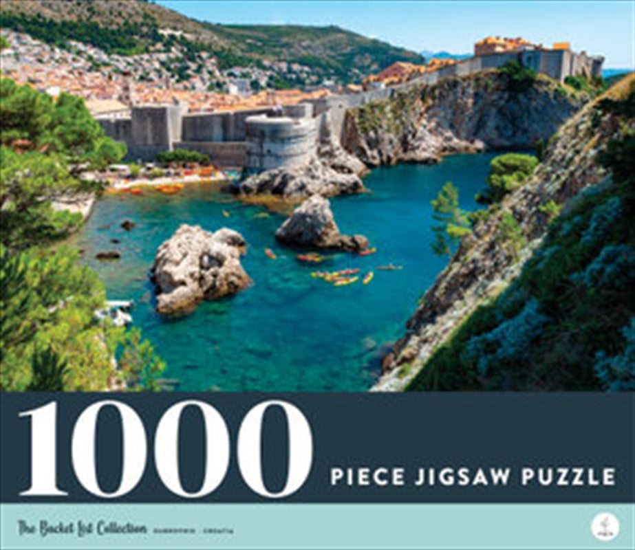 A vibrant 1000 piece jigsaw puzzle featuring Dubrovnik's iconic orange roofs and turquoise sea, showcasing the city's stunning landscape.