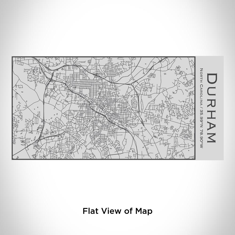 Custom engraved insulated bottle featuring a detailed map of Durham, North Carolina with coordinates.