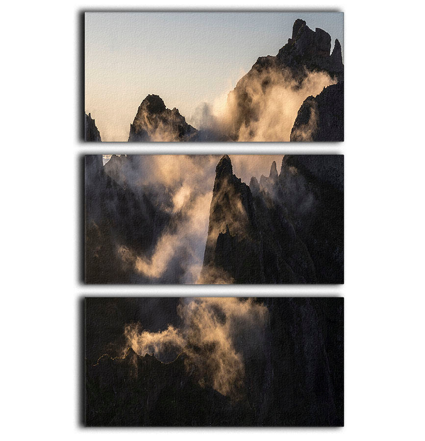 Dusky Mountains 3 Split Panel Canvas Print showcasing serene mountain landscape in three panels, perfect for home decor.