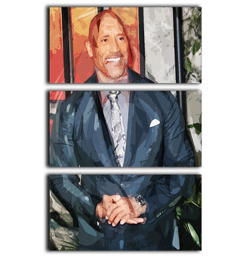 Dwayne The Rock Johnson Pop Art 3 Split Panel Canvas Print showcasing vibrant colors and modern design, perfect for home or office decor.